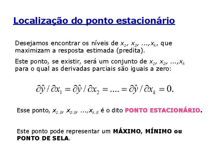 Localização do ponto estacionário Desejamos encontrar os níveis de x 1, x 2, .
