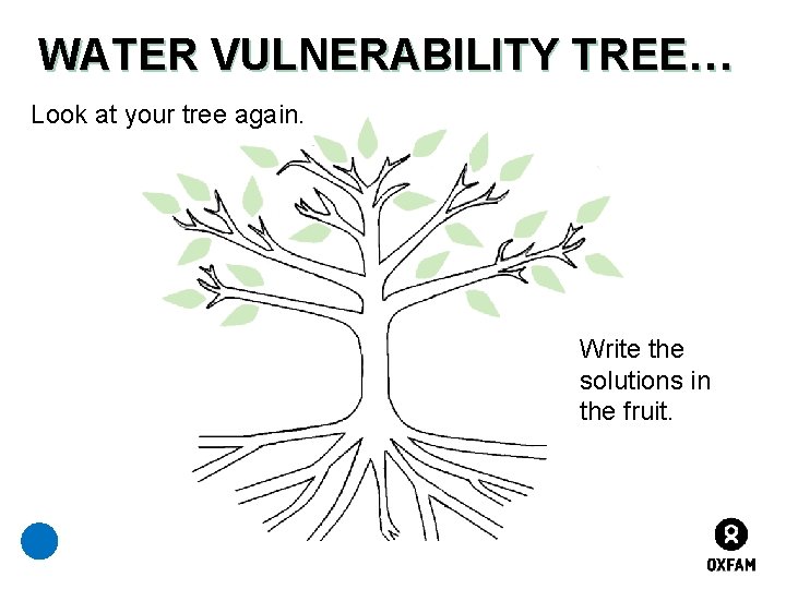 WATER VULNERABILITY TREE… Look at your tree again. Write the solutions in the fruit.