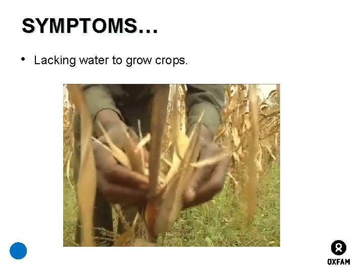 SYMPTOMS… • Lacking water to grow crops. 