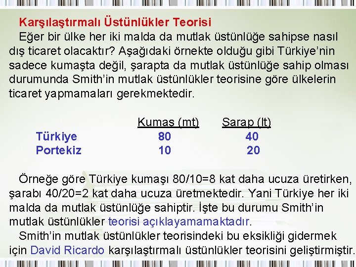 Karşılaştırmalı Üstünlükler Teorisi Eğer bir ülke her iki malda da mutlak üstünlüğe sahipse nasıl