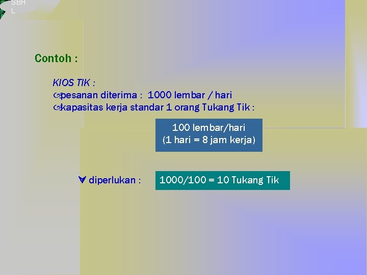 SBH L Contoh : KIOS TIK : pesanan diterima : 1000 lembar / hari