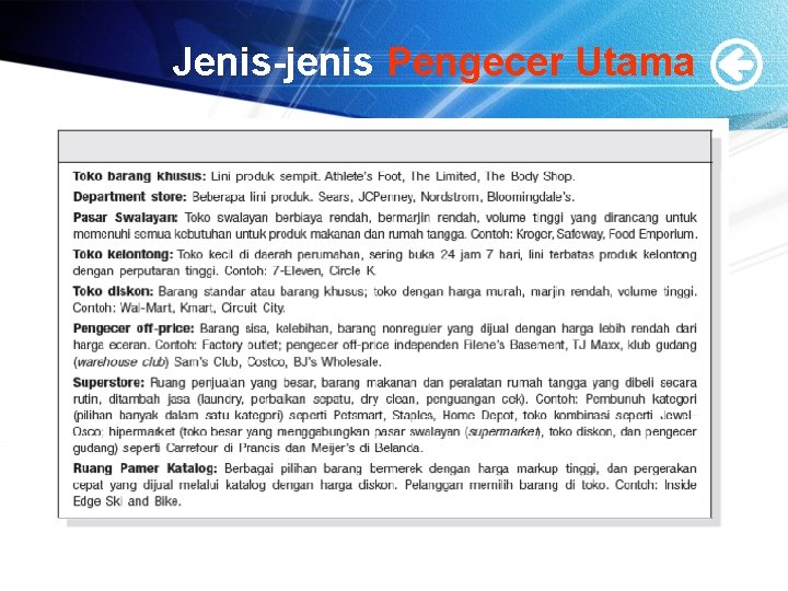 Jenis-jenis Pengecer Utama 