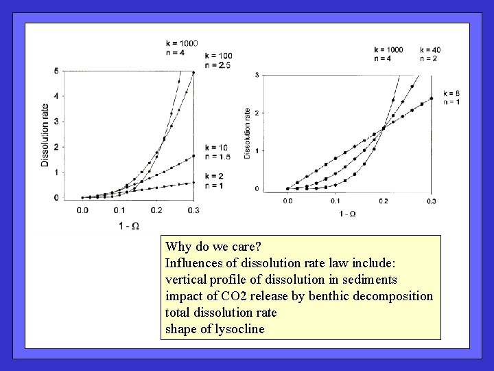 Why do we care? Influences of dissolution rate law include: vertical profile of