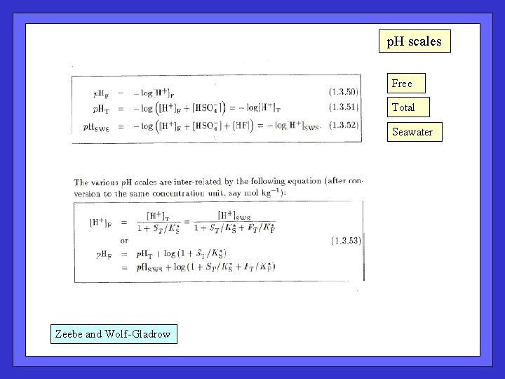  p. H scales Free Total Seawater Zeebe and Wolf-Gladrow 