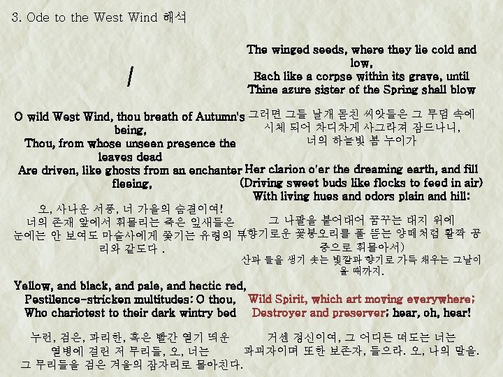 3. Ode to the West Wind 해석 I The winged seeds, where they lie