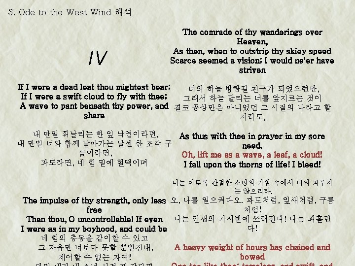 3. Ode to the West Wind 해석 IV The comrade of thy wanderings over