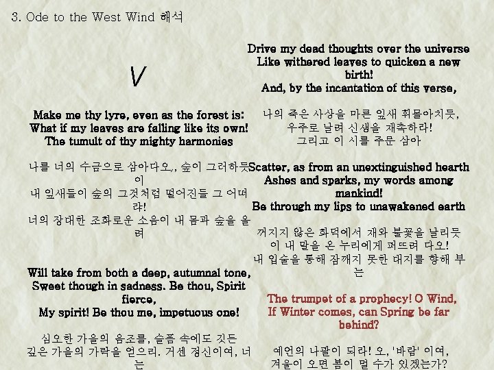 3. Ode to the West Wind 해석 V Drive my dead thoughts over the