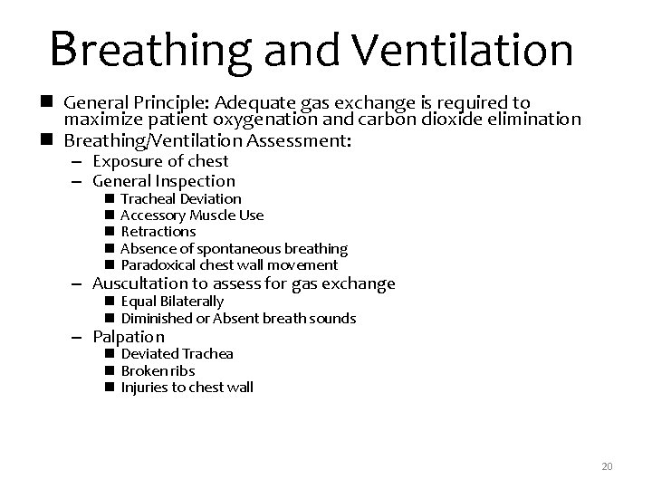 Breathing and Ventilation n General Principle: Adequate gas exchange is required to maximize patient