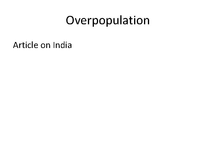 Overpopulation Article on India 
