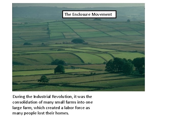 The Enclosure Movement During the Industrial Revolution, it was the consolidation of many small
