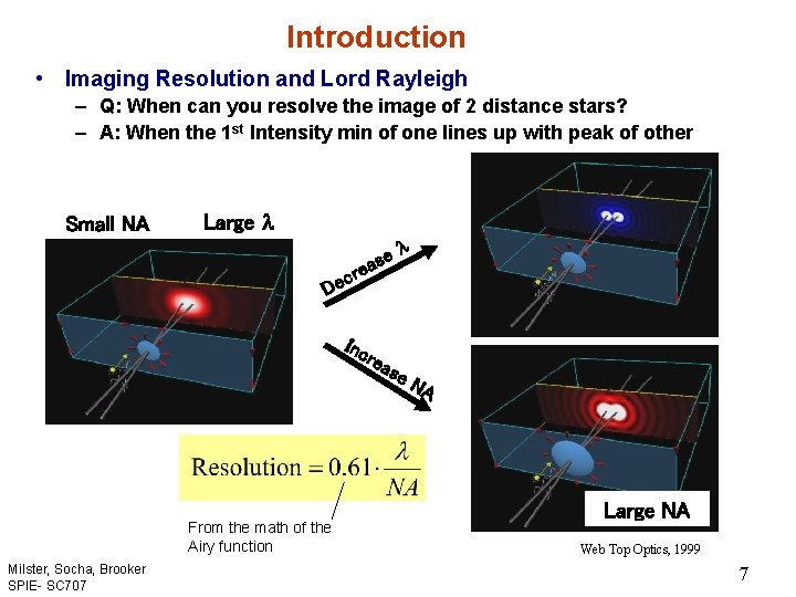 Introduction • Imaging Resolution and Lord Rayleigh – Q: When can you resolve the