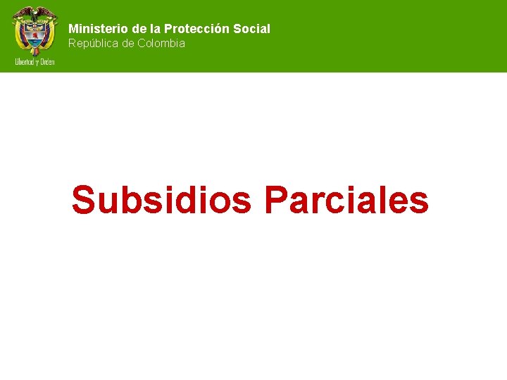 Ministerio de la Protección Social República de Colombia Subsidios Parciales 