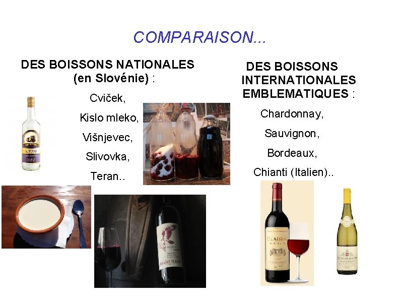 COMPARAISON. . . DES BOISSONS NATIONALES (en Slovénie) : Cviček, DES BOISSONS INTERNATIONALES EMBLEMATIQUES