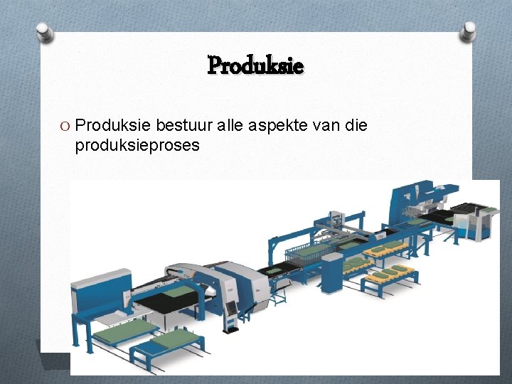 Produksie O Produksie bestuur alle aspekte van die produksieproses 