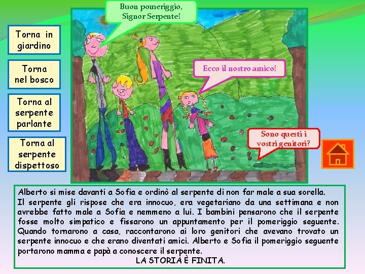 Buon pomeriggio, Signor Serpente! Torna in giardino Torna nel bosco Torna al serpente parlante