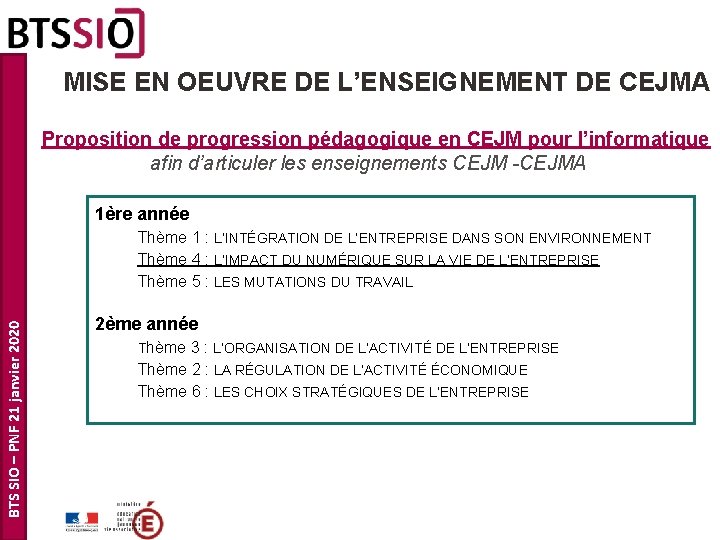 MISE EN OEUVRE DE L’ENSEIGNEMENT DE CEJMA Proposition de progression pédagogique en CEJM pour MISE EN OEUVRE DE L’ENSEIGNEMENT DE CEJMA Proposition de progression pédagogique en CEJM pour