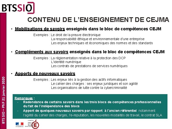 CONTENU DE L’ENSEIGNEMENT DE CEJMA • Mobilisations de savoirs enseignés dans le bloc de CONTENU DE L’ENSEIGNEMENT DE CEJMA • Mobilisations de savoirs enseignés dans le bloc de