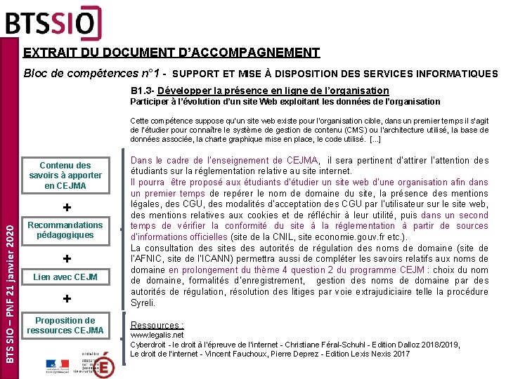 EXTRAIT DU DOCUMENT D’ACCOMPAGNEMENT Bloc de compétences n° 1 - SUPPORT ET MISE À EXTRAIT DU DOCUMENT D’ACCOMPAGNEMENT Bloc de compétences n° 1 - SUPPORT ET MISE À