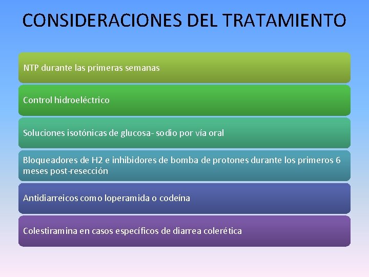 CONSIDERACIONES DEL TRATAMIENTO NTP durante las primeras semanas Control hidroeléctrico Soluciones isotónicas de glucosa-