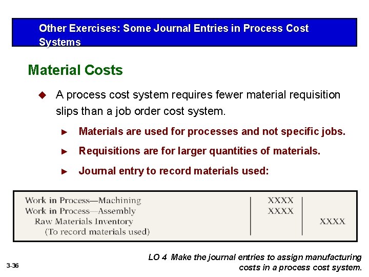 Other Exercises: Some Journal Entries in Process Cost Systems Material Costs u 3 -36