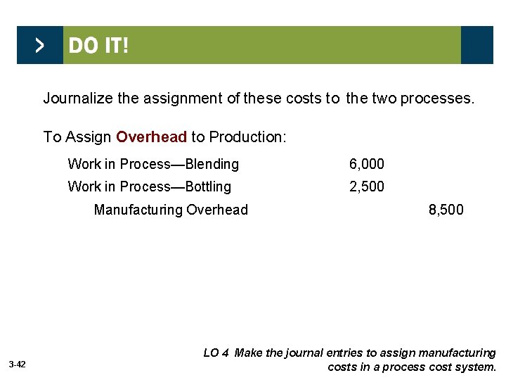 Journalize the assignment of these costs to the two processes. To Assign Overhead to