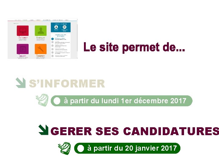 S’INFORMER à partir du lundi 1 er décembre 2017 20145 GERER SES CANDIDATURES à S’INFORMER à partir du lundi 1 er décembre 2017 20145 GERER SES CANDIDATURES à