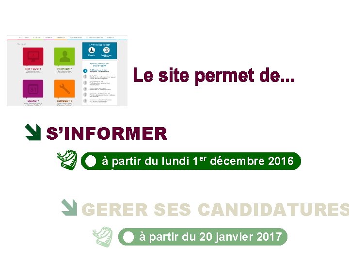 S’INFORMER à partir du lundi 1 er décembre 2016 décembre 2011 GERER SES CANDIDATURES S’INFORMER à partir du lundi 1 er décembre 2016 décembre 2011 GERER SES CANDIDATURES