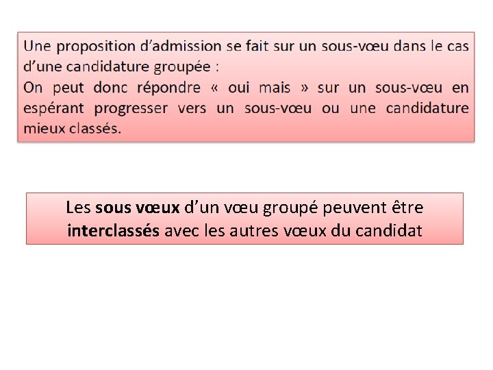 Les sous vœux d’un vœu groupé peuvent être interclassés avec les autres vœux du Les sous vœux d’un vœu groupé peuvent être interclassés avec les autres vœux du