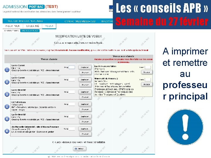 Les « conseils APB » Semaine du 27 février A imprimer et remettre au Les « conseils APB » Semaine du 27 février A imprimer et remettre au
