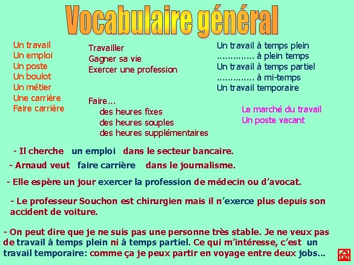 Un travail Un emploi Un poste Un boulot Un métier Une carrière Faire carrière