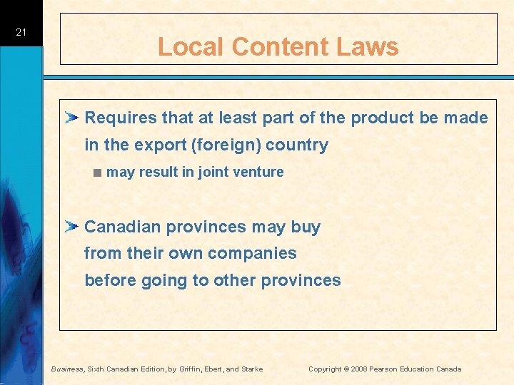 21 Local Content Laws Requires that at least part of the product be made