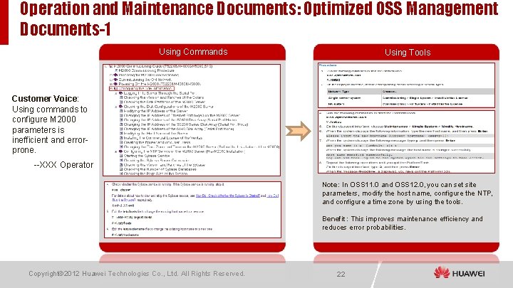 Operation and Maintenance Documents: Optimized OSS Management Documents-1 Using Commands Using Tools Customer Voice: