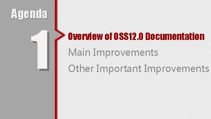 Agenda 1 Overview of OSS 12. 0 Documentation Main Improvements Other Important Improvements 
