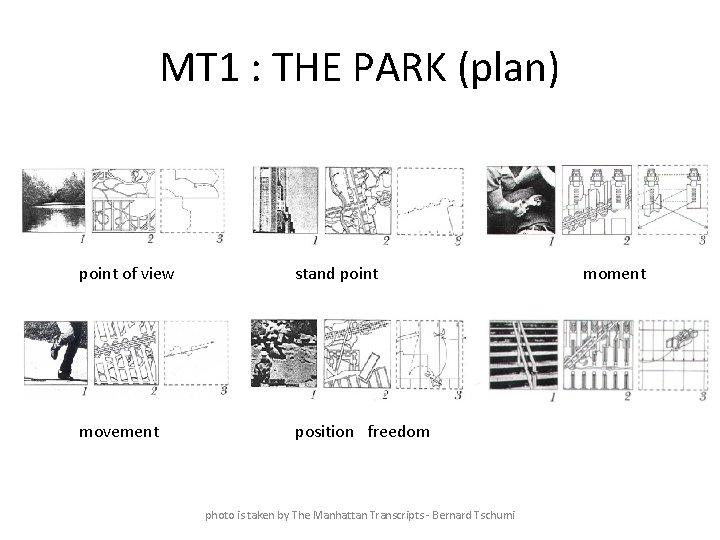 MT 1 : THE PARK (plan) point of view stand point movement position freedom
