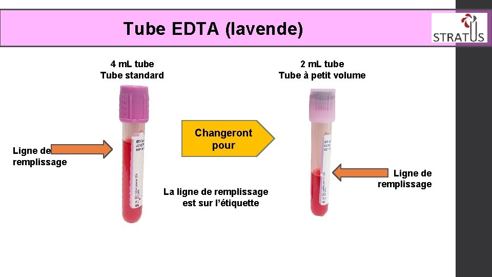 Tube EDTA (lavende) 4 m. L tube Tube standard Ligne de remplissage 2 m.