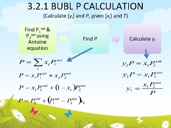 3. 2. 1 BUBL P CALCULATION (Calculate {yi} and P, given {xi} and T)