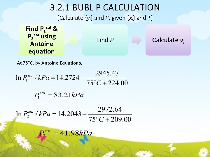 3. 2. 1 BUBL P CALCULATION (Calculate {yi} and P, given {xi} and T)