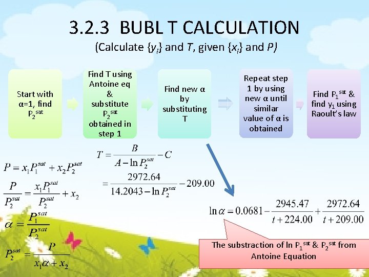 3. 2. 3 BUBL T CALCULATION (Calculate {yi} and T, given {xi} and P)