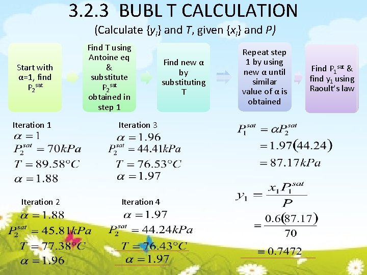 3. 2. 3 BUBL T CALCULATION (Calculate {yi} and T, given {xi} and P)