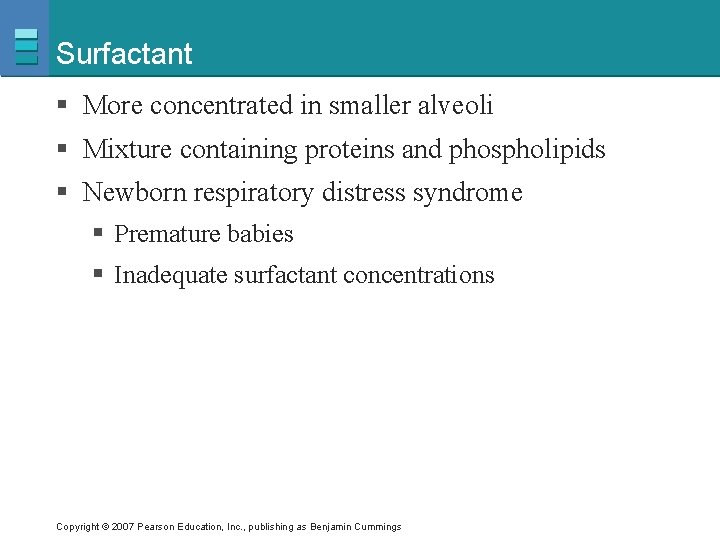 Surfactant § More concentrated in smaller alveoli § Mixture containing proteins and phospholipids §