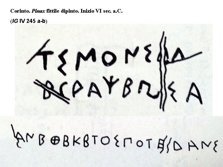 Corinto. Pinax fittile dipinto. Inizio VI sec. a. C. (IG IV 245 a-b) 