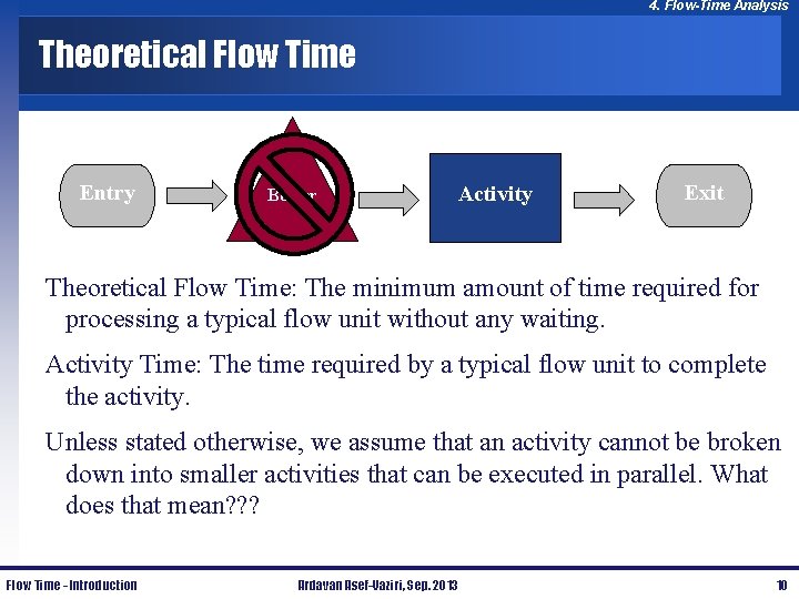 4. Flow-Time Analysis Theoretical Flow Time Entry Buffer Activity Exit Theoretical Flow Time: The