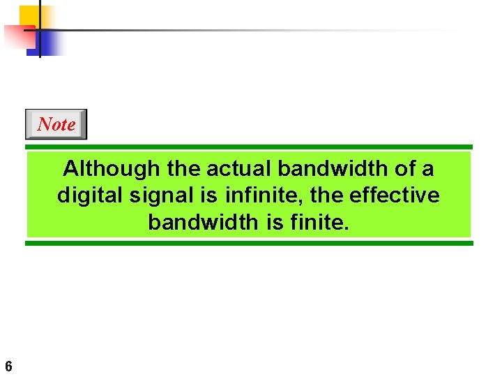 Note Although the actual bandwidth of a digital signal is infinite, the effective bandwidth