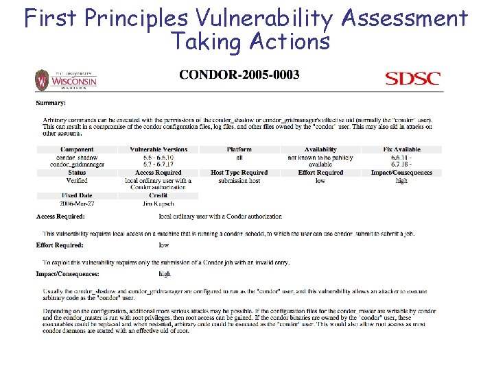 First Principles Vulnerability Assessment Taking Actions 