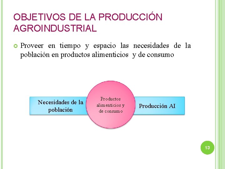 OBJETIVOS DE LA PRODUCCIÓN AGROINDUSTRIAL Proveer en tiempo y espacio las necesidades de la