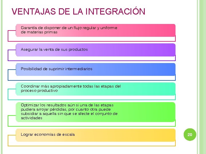 VENTAJAS DE LA INTEGRACIÓN Garantía de disponer de un flujo regular y uniforme de