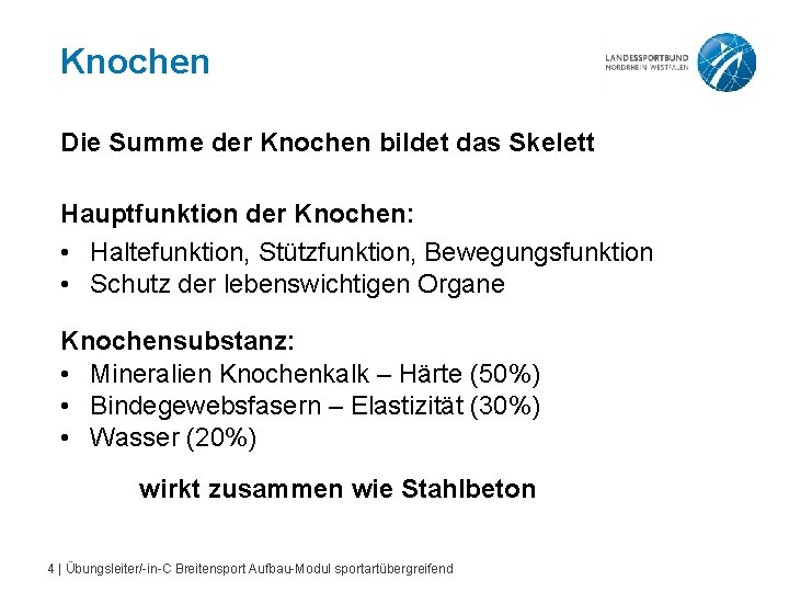 Knochen Die Summe der Knochen bildet das Skelett Hauptfunktion der Knochen: • Haltefunktion, Stützfunktion,