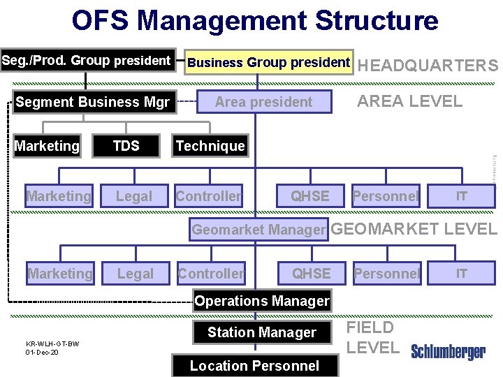 OFS Management Structure Seg. /Prod. Group president Segment Business Mgr Marketing Technique Legal Controller