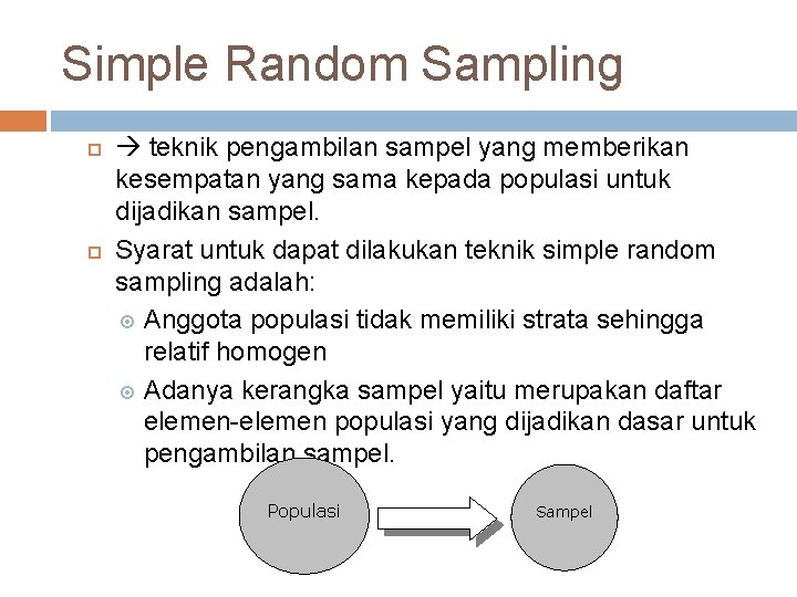 Simple Random Sampling teknik pengambilan sampel yang memberikan kesempatan yang sama kepada populasi untuk