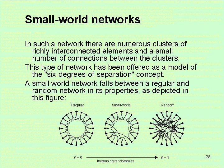 Small-world networks In such a network there are numerous clusters of richly interconnected elements